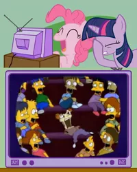 Size: 600x749 | Tagged: semi-grimdark, banned from derpibooru, deleted from derpibooru, derpibooru import, pinkie pie, twilight sparkle, exploitable meme, facehoof, laughing, meme, mixed reactions, obligatory pony, the simpsons, tv meme