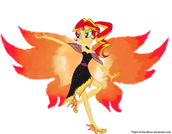 Size: 1024x798 | Tagged: safe, artist:flight-of-the-moon, banned from derpibooru, deleted from derpibooru, derpibooru import, sunset shimmer, equestria girls, sunset shimmer's time to shine, alternate costumes, alternate hairstyle, psychic, solo, wings