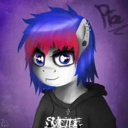 Size: 2000x2000 | Tagged: safe, artist:kaine, banned from derpibooru, deleted from derpibooru, derpibooru import, semi-anthro, emo, female, piercing, ponified friend, solo, suicide silence