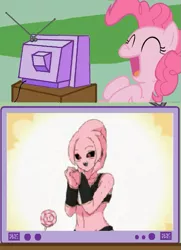 Size: 559x770 | Tagged: safe, banned from derpibooru, deleted from derpibooru, derpibooru import, pinkie pie, oc, oc:lamp, dragon ball z, exploitable meme, majin, meme, obligatory pony, tv meme