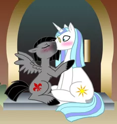 Size: 1280x1358 | Tagged: safe, banned from derpibooru, deleted from derpibooru, derpibooru import, oc, pegasus, unicorn, gay, kissing, male, morning star, weapon