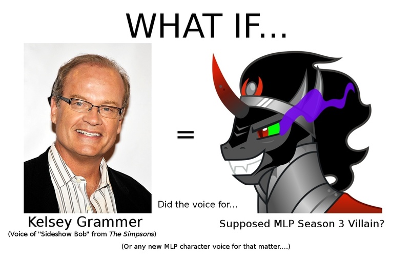 Size: 1120x720 | Tagged: safe, banned from derpibooru, deleted from derpibooru, derpibooru import, king sombra, spoiler:s03, forced meme, kelsey grammer, meme, photo, season 3 villain, what if x voiced the season 3 villain