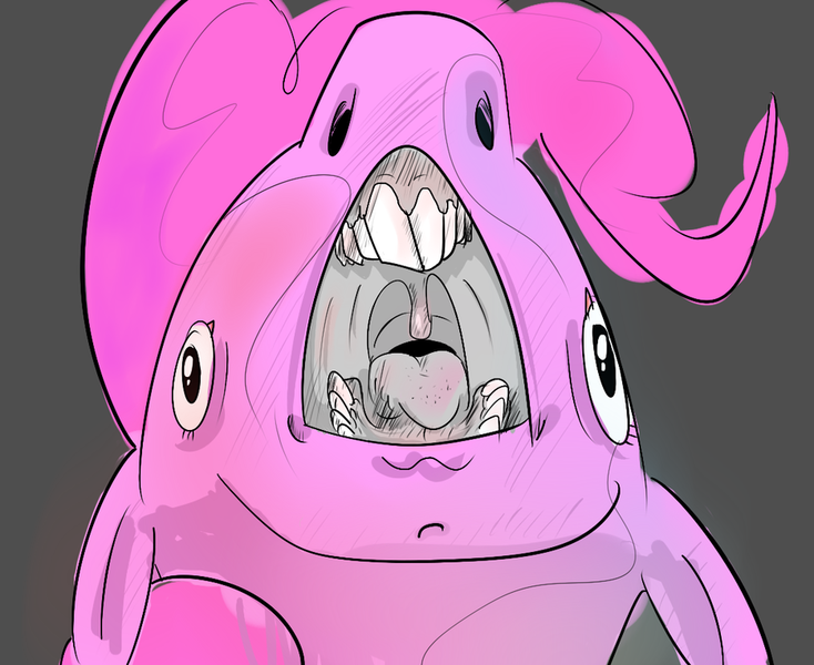 Size: 900x736 | Tagged: safe, artist:irongasm, banned from derpibooru, deleted from derpibooru, derpibooru import, pinkie pie, creepy, open mouth, solo, teeth, tongue out, uvula, wat