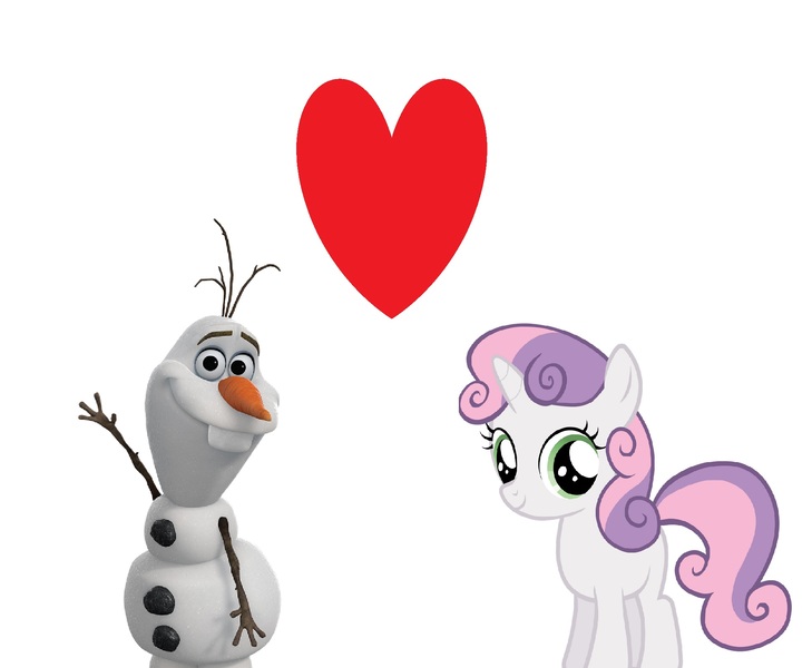 Size: 1970x1622 | Tagged: safe, banned from derpibooru, deleted from derpibooru, derpibooru import, sweetie belle, couple, crossover, crossover shipping, olaf, shipping