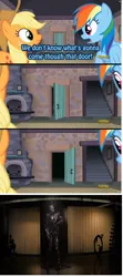 Size: 460x1036 | Tagged: safe, banned from derpibooru, deleted from derpibooru, derpibooru import, applejack, rainbow dash, the cutie map, avengers, avengers: age of ultron, exploitable meme, marvel, meme, obligatory pony, that door, ultron, ultron mk1