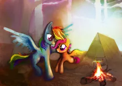 Size: 1280x896 | Tagged: safe, artist:vitaj, banned from derpibooru, deleted from derpibooru, derpibooru import, rainbow dash, scootaloo, duo, fire, scootalove