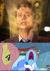 Size: 472x662 | Tagged: safe, banned from derpibooru, deleted from derpibooru, derpibooru import, edit, screencap, fluttershy, rainbow dash, tanks for the memories, crying, david tennant, doctor who, exploitable meme, i don't want to go, implied death, meme, obligatory pony, regeneration, tenth doctor, time to say goodbye dash