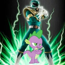 Size: 1356x1356 | Tagged: safe, banned from derpibooru, deleted from derpibooru, derpibooru import, spike, dragon dagger, green ranger, power rangers