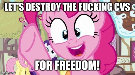 Size: 460x258 | Tagged: safe, banned from derpibooru, deleted from derpibooru, derpibooru import, pinkie pie, bad idea, caption, cvs, image macro, meme, text, vulgar