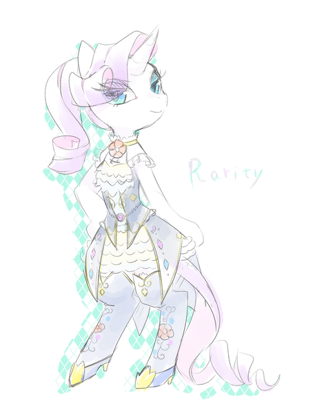 Size: 783x981 | Tagged: safe, artist:kkmrarar, banned from derpibooru, deleted from derpibooru, derpibooru import, rarity, anthro, clothes, dress, solo