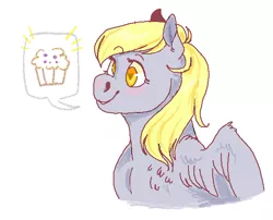 Size: 574x463 | Tagged: safe, artist:tegechu, banned from derpibooru, deleted from derpibooru, derpibooru import, derpy hooves, pegasus, pony, female, heart eyes, mare, muffin, solo, speech bubble, that pony sure does love muffins, wingding eyes