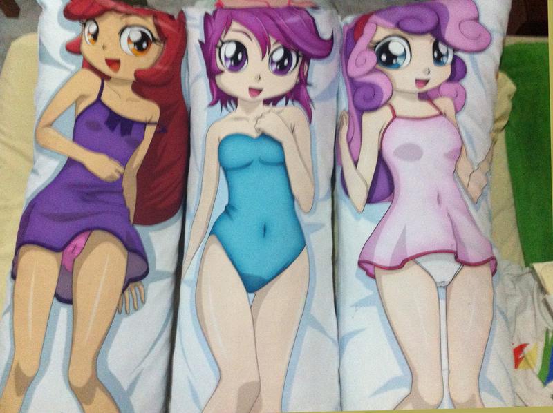 Size: 2592x1936 | Tagged: questionable, artist:ratachu666, banned from derpibooru, deleted from derpibooru, derpibooru import, apple bloom, scootaloo, sweetie belle, human, adorasexy, bed, body pillow, clothes, cute, cutie mark crusaders, humanized, leotard, one-piece swimsuit, sexy, swimsuit, this will end in jail time