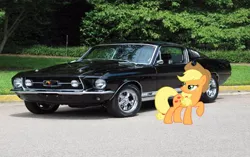 Size: 672x422 | Tagged: safe, artist:dontae98, banned from derpibooru, deleted from derpibooru, derpibooru import, applejack, car, ford, mustang