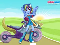 Size: 800x600 | Tagged: safe, banned from derpibooru, deleted from derpibooru, derpibooru import, rainbow dash, a canterlot wedding, equestria girls, bridesmaid, bridesmaid dress, clothes, dress, motorcycle, starsue