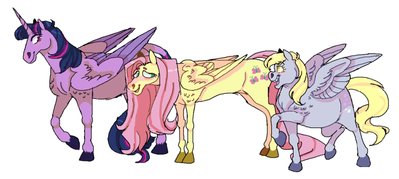 Size: 1324x594 | Tagged: safe, artist:tegechu, banned from derpibooru, deleted from derpibooru, derpibooru import, derpy hooves, fluttershy, twilight sparkle, twilight sparkle (alicorn), alicorn, pony, derpyshy, diverse body types, female, lesbian, mare, polyamory, shipping, twerpy, twerpyshy, twishy