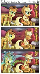 Size: 2050x3731 | Tagged: safe, artist:amarcato, artist:gray--day, artist:wadusher0, banned from derpibooru, deleted from derpibooru, derpibooru import, applejack, braeburn, appleoosa's most wanted, collaboration, comic, crying inside, ear canal gushers, eyes closed, frown, gritted teeth, hay, illuminati, open mouth, prone, smiling, trophy, wat, wharrgarbl, wide eyes