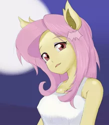 Size: 1024x1176 | Tagged: suggestive, artist:dambitail, banned from derpibooru, deleted from derpibooru, derpibooru import, fluttershy, bat pony, human, equestria girls, bat ponified, breasts, busty fluttershy, cleavage, eared humanization, erect nipples, fangs, flutterbat, humanized, race swap, solo
