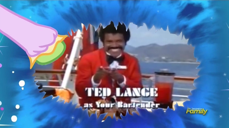 Size: 1263x709 | Tagged: safe, banned from derpibooru, deleted from derpibooru, derpibooru import, tree hugger, make new friends but keep discord, alternate universe, discord's portal, exploitable meme, meme, obligatory pony, portal, ted lange as your bartender, the love boat