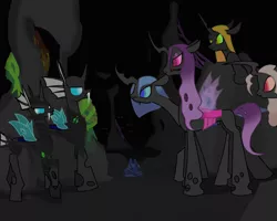 Size: 1920x1536 | Tagged: safe, artist:thehuskylord, banned from derpibooru, deleted from derpibooru, derpibooru import, changeling queen oc, oc, oc:ambrosia, oc:black thorn, oc:calliphora, oc:miasma, oc:myxine, unofficial characters only, changeling, changeling queen, armor, cave, changeling oc, female