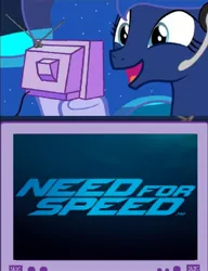 Size: 1330x1730 | Tagged: safe, banned from derpibooru, deleted from derpibooru, derpibooru import, princess luna, exploitable meme, meme, need for speed, new, obligatory pony, tv meme