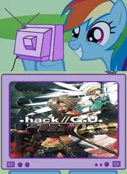 Size: 563x771 | Tagged: safe, banned from derpibooru, deleted from derpibooru, derpibooru import, rainbow dash, exploitable meme, funimation, .hack, meme, obligatory pony, tv meme