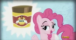 Size: 1870x998 | Tagged: safe, banned from derpibooru, deleted from derpibooru, derpibooru import, edit, edited screencap, screencap, pinkie pie, the lost treasure of griffonstone, baking powder, exploitable meme, golden state warriors, meme, obligatory pony, pinkie presenter, solo, stephan curry