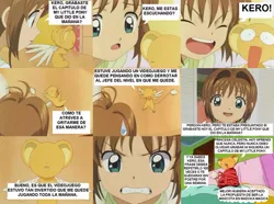 Size: 960x715 | Tagged: safe, banned from derpibooru, deleted from derpibooru, derpibooru import, barely pony related, card captor sakura, comic strip, kerberos, meme, sakura kinomoto, spanish