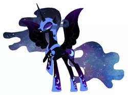 Size: 856x640 | Tagged: source needed, useless source url, safe, artist:nightmaremoon, banned from derpibooru, deleted from derpibooru, derpibooru import, nightmare moon, moon hooves, rainbow power, rainbow power-ified, rainbow power nightmare moon, simple background, space, white background