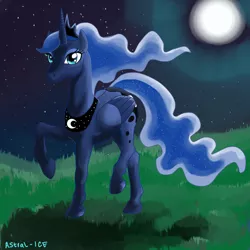 Size: 900x900 | Tagged: safe, artist:astralanomaly, banned from derpibooru, deleted from derpibooru, derpibooru import, princess luna, moon, night, raised hoof, solo