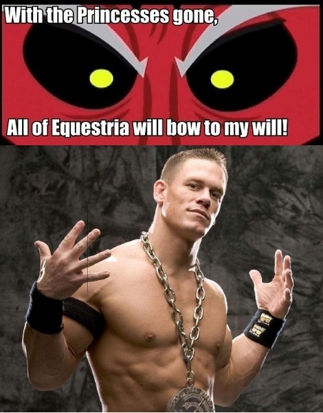 Size: 497x634 | Tagged: safe, banned from derpibooru, deleted from derpibooru, derpibooru import, edit, lord tirek, exploitable meme, john cena, meme, no sell, photoshop, professional wrestling, tirek is doomed, tirek vs everyone meme, tirek wins for once, wwe