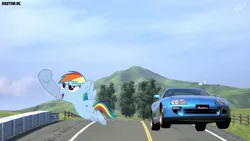 Size: 2478x1397 | Tagged: safe, artist:nestordc, banned from derpibooru, deleted from derpibooru, derpibooru import, rainbow dash, car, solo, supra, supra jza80, toyota