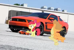 Size: 2478x1665 | Tagged: safe, artist:nestordc, banned from derpibooru, deleted from derpibooru, derpibooru import, apple bloom, applejack, car, ford, mustang, shelby, toy