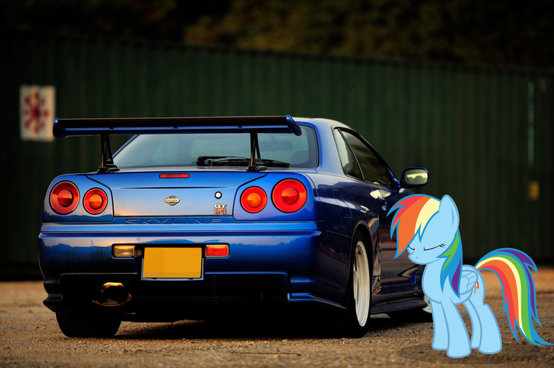 Size: 2478x1645 | Tagged: safe, artist:nestordc, banned from derpibooru, deleted from derpibooru, derpibooru import, rainbow dash, car, nissan, nissan skyline, skyline r34, solo