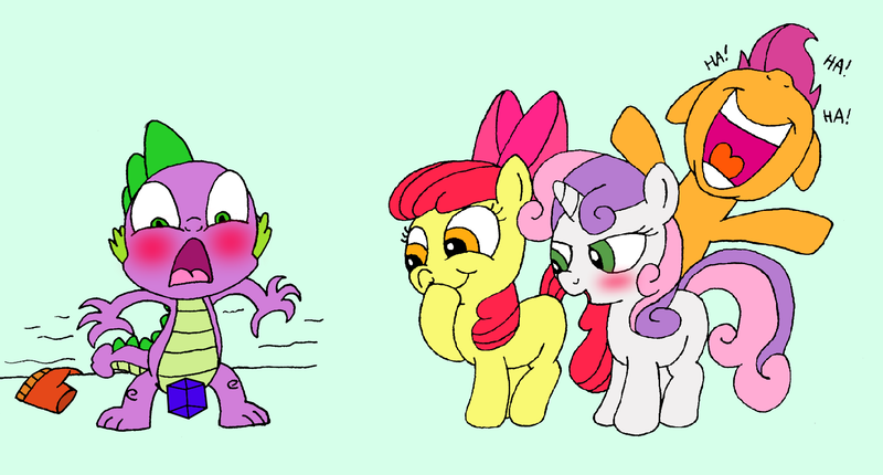 Size: 1660x892 | Tagged: suggestive, artist:freepi, banned from derpibooru, deleted from derpibooru, derpibooru import, apple bloom, scootaloo, spike, sweetie belle, dragon, earth pony, pegasus, pony, unicorn, blushing, clothes, colored, cutie mark crusaders, embarrassed, eyes on the prize, female, filly, flat colors, foalcon, image, laughing, male, novelty censor, png, simple background, soft color, solid censor, strategically covered, swimming pool, swimsuit, underage, wardrobe malfunction, we don't normally wear clothes