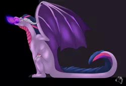 Size: 4204x2887 | Tagged: safe, artist:jecsh, banned from derpibooru, deleted from derpibooru, derpibooru import, twilight sparkle, dragon, absurd resolution, dragonified, dusk shine, fire, rule 63, solo, species swap