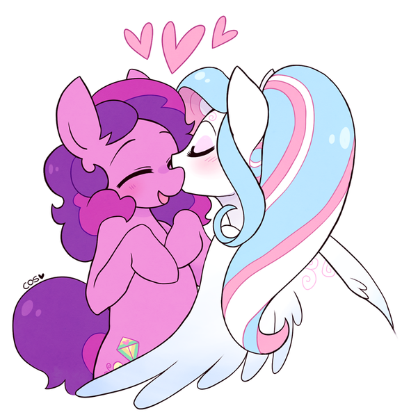 Size: 700x727 | Tagged: safe, artist:cuteosphere, banned from derpibooru, deleted from derpibooru, derpibooru import, skywishes, star catcher, earth pony, pegasus, female, g3, kissing, lesbian, shipping, skycatcher, starwishes
