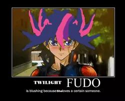 Size: 740x596 | Tagged: safe, banned from derpibooru, deleted from derpibooru, derpibooru import, artist not needed actually, barely pony related, blushing, demotivational poster, male, meme, no pony, yusei fudo