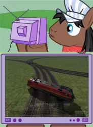 Size: 1420x1942 | Tagged: safe, banned from derpibooru, deleted from derpibooru, derpibooru import, full steam, promontory, densha de d, exploitable meme, game, locomotive, meme, multi track drifting, obligatory pony, train, train simulator 2014, tv meme