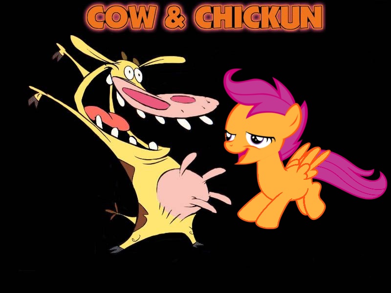 Size: 800x600 | Tagged: safe, banned from derpibooru, deleted from derpibooru, derpibooru import, chickun, cow and chicken, exploitable meme, faic, forced meme, meme