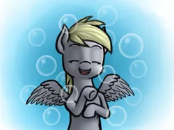 Size: 781x584 | Tagged: safe, artist:roxenmage, banned from derpibooru, deleted from derpibooru, derpibooru import, derpy hooves, pegasus, pony, bubble, laughing, solo