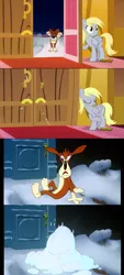 Size: 1273x2824 | Tagged: safe, banned from derpibooru, deleted from derpibooru, derpibooru import, derpy hooves, dog, slice of life (episode), derpy's door, door slam, exploitable meme, hare force, looney tunes, meme, merrie melodies, obligatory pony, snow, snowfall