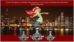 Size: 1514x862 | Tagged: safe, artist:owlisun, banned from derpibooru, deleted from derpibooru, derpibooru import, sunset shimmer, equestria girls, barely pony related, champions, chicago blackhawks, dynasty, hockey, ice hockey, nhl, obligatory pony, sports, stanley cup, stanley cup champions