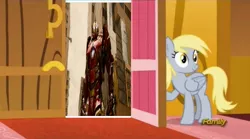 Size: 1273x706 | Tagged: safe, banned from derpibooru, deleted from derpibooru, derpibooru import, edit, derpy hooves, slice of life (episode), avengers, avengers: age of ultron, bad edit, derpy's door, exploitable meme, hulkbuster armor, iron man, meme, obligatory pony
