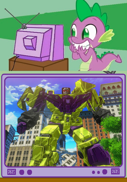 Size: 520x744 | Tagged: safe, banned from derpibooru, deleted from derpibooru, derpibooru import, spike, devastator, exploitable meme, gestalt, meme, obligatory pony, platinum games, transformers, transformers devastation, tv meme