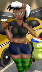 Size: 1750x3000 | Tagged: suggestive, artist:brownieclop, banned from derpibooru, deleted from derpibooru, derpibooru import, oc, oc:brownie whitepainter, unofficial characters only, anthro, alcohol, bad anatomy, beer, breasts, clothes, female, france, french, looking at you, middle finger, nudity, pentagram, punk, shiny, socks, solo, street, striped socks, taxi, vulgar