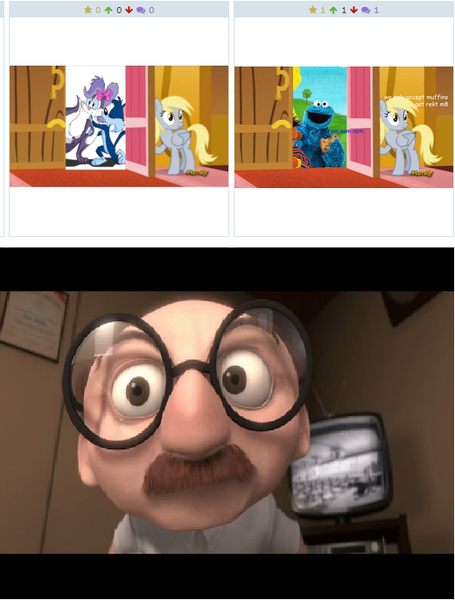 Size: 520x686 | Tagged: safe, banned from derpibooru, deleted from derpibooru, derpibooru import, derpy hooves, ditzy doo, muffin (character), derpibooru, coincidence i think not, derpy's door, exploitable meme, meme, meta, obligatory pony, the incredibles