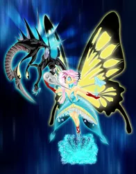 Size: 900x1150 | Tagged: safe, artist:zef, banned from derpibooru, deleted from derpibooru, derpibooru import, fluttershy, oc, oc:echo, human, butterfly wings, crossover, humanized, persona, persona 4, wings