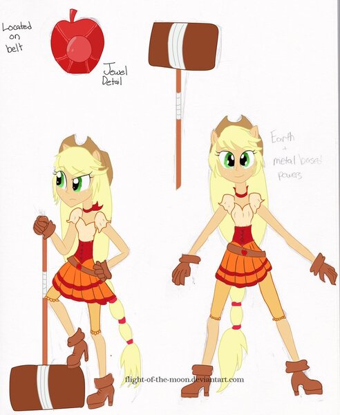 Size: 810x987 | Tagged: safe, artist:flight-of-the-moon, banned from derpibooru, deleted from derpibooru, derpibooru import, applejack, equestria girls, clothes, gloves, hammer, high heels, magical girl, ponied up, shoes, war hammer, weapon