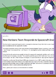 Size: 563x771 | Tagged: safe, banned from derpibooru, deleted from derpibooru, derpibooru import, pluto, twilight sparkle, alicorn, error, exploitable meme, meme, nasa, new horizons, news, obligatory pony, tv meme, twilight sparkle (alicorn)