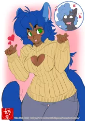Size: 634x900 | Tagged: suggestive, artist:nai-xain, banned from derpibooru, deleted from derpibooru, derpibooru import, oc, anthro, breasts, cat ears, cleavage, clothes, drool, keyhole sweater, sweater